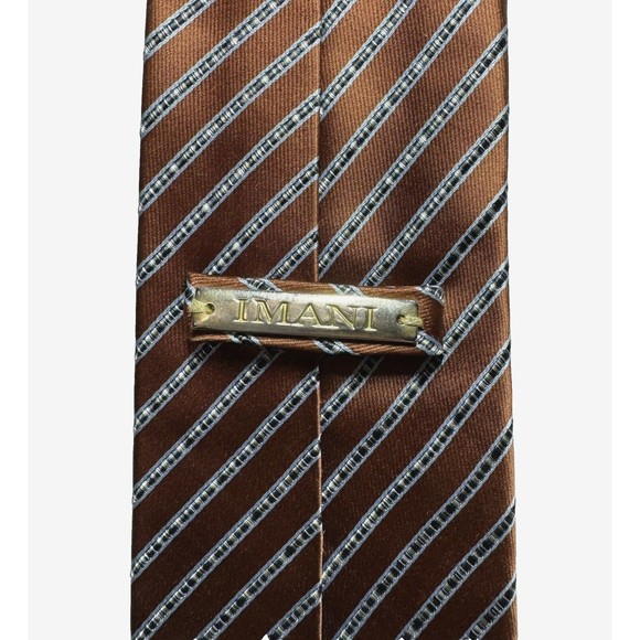 IMANI UOMO Mens Tie Bronze Brown Silver Textured Striped Silk Touch Hand Made - Picture 4 of 6